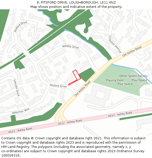 9, PITSFORD DRIVE, LOUGHBOROUGH, LE11 4NZ: Location map and indicative extent of plot