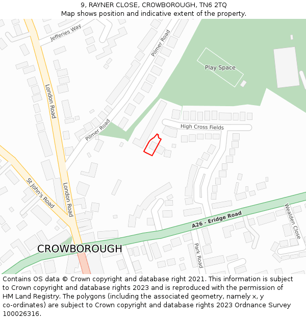 9, RAYNER CLOSE, CROWBOROUGH, TN6 2TQ: Location map and indicative extent of plot