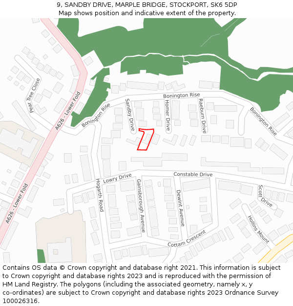 9, SANDBY DRIVE, MARPLE BRIDGE, STOCKPORT, SK6 5DP: Location map and indicative extent of plot