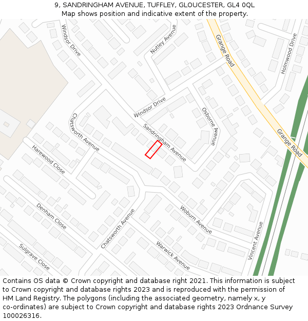 9, SANDRINGHAM AVENUE, TUFFLEY, GLOUCESTER, GL4 0QL: Location map and indicative extent of plot