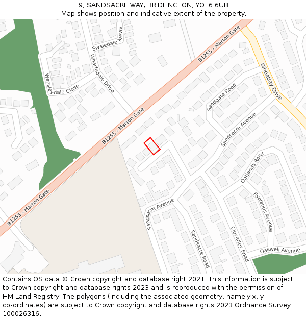 9, SANDSACRE WAY, BRIDLINGTON, YO16 6UB: Location map and indicative extent of plot