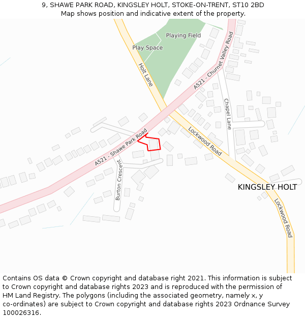 9, SHAWE PARK ROAD, KINGSLEY HOLT, STOKE-ON-TRENT, ST10 2BD: Location map and indicative extent of plot