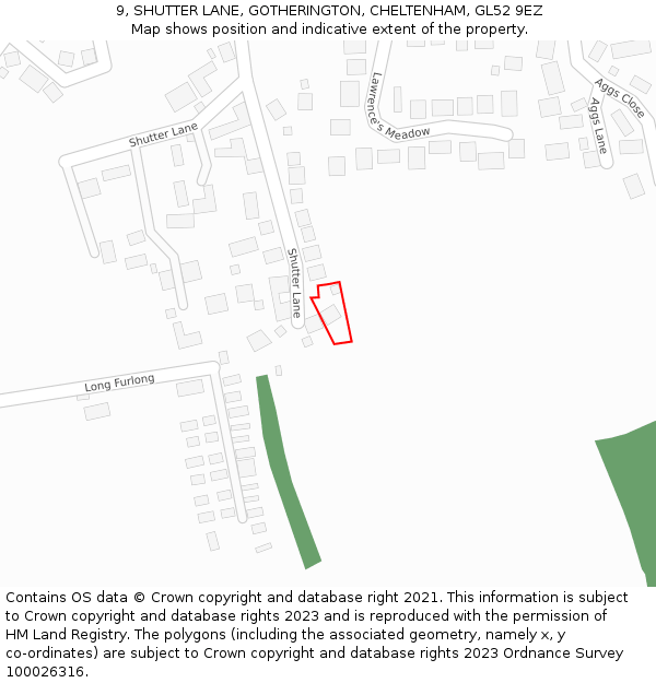 9, SHUTTER LANE, GOTHERINGTON, CHELTENHAM, GL52 9EZ: Location map and indicative extent of plot