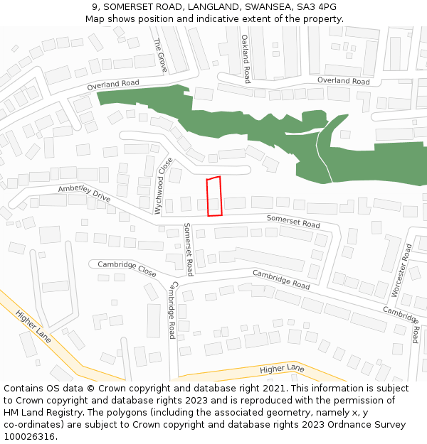 9, SOMERSET ROAD, LANGLAND, SWANSEA, SA3 4PG: Location map and indicative extent of plot