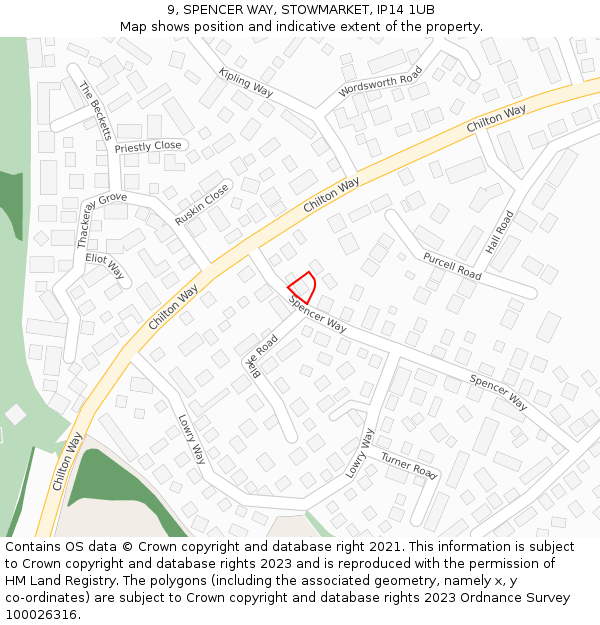 9, SPENCER WAY, STOWMARKET, IP14 1UB: Location map and indicative extent of plot