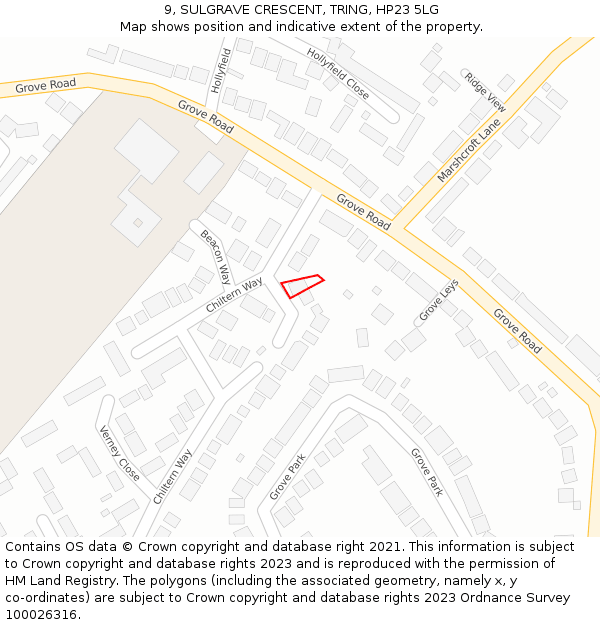 9, SULGRAVE CRESCENT, TRING, HP23 5LG: Location map and indicative extent of plot