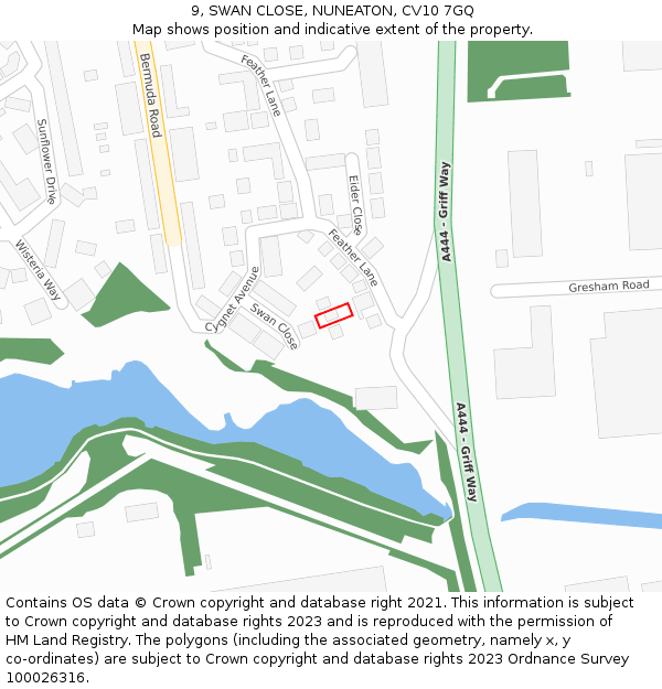 9, SWAN CLOSE, NUNEATON, CV10 7GQ: Location map and indicative extent of plot