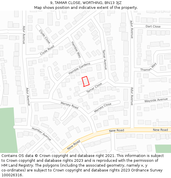 9, TAMAR CLOSE, WORTHING, BN13 3JZ: Location map and indicative extent of plot