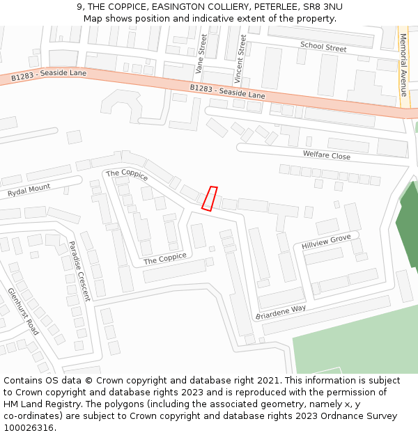 9, THE COPPICE, EASINGTON COLLIERY, PETERLEE, SR8 3NU: Location map and indicative extent of plot