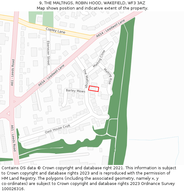 9, THE MALTINGS, ROBIN HOOD, WAKEFIELD, WF3 3AZ: Location map and indicative extent of plot