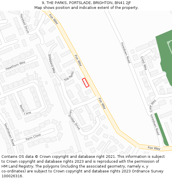 9, THE PARKS, PORTSLADE, BRIGHTON, BN41 2JF: Location map and indicative extent of plot