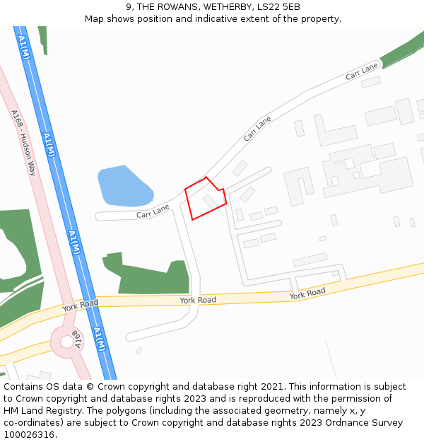 9, THE ROWANS, WETHERBY, LS22 5EB: Location map and indicative extent of plot