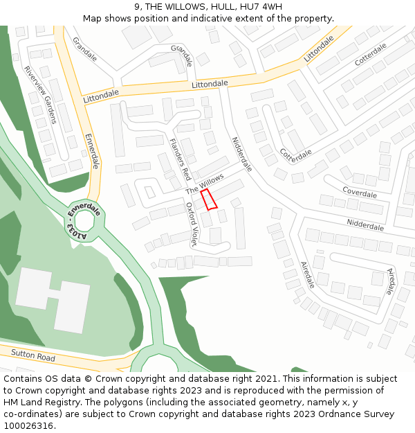 9, THE WILLOWS, HULL, HU7 4WH: Location map and indicative extent of plot