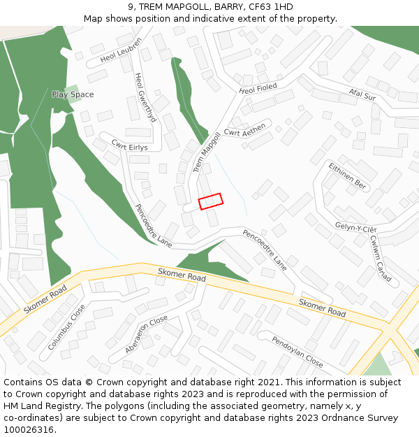 9, TREM MAPGOLL, BARRY, CF63 1HD: Location map and indicative extent of plot