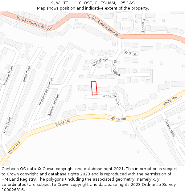 9, WHITE HILL CLOSE, CHESHAM, HP5 1AS: Location map and indicative extent of plot