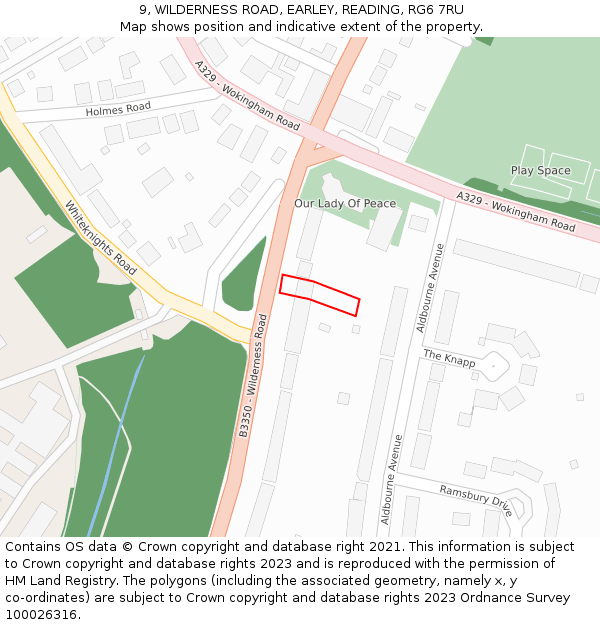 9, WILDERNESS ROAD, EARLEY, READING, RG6 7RU: Location map and indicative extent of plot