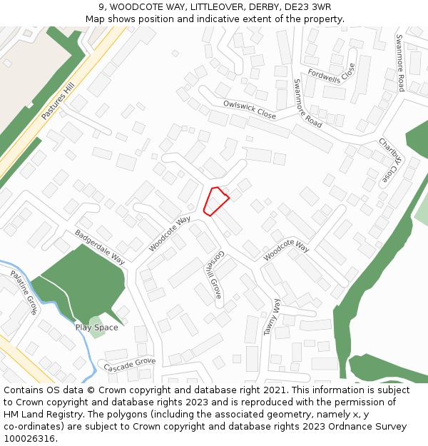 9, WOODCOTE WAY, LITTLEOVER, DERBY, DE23 3WR: Location map and indicative extent of plot