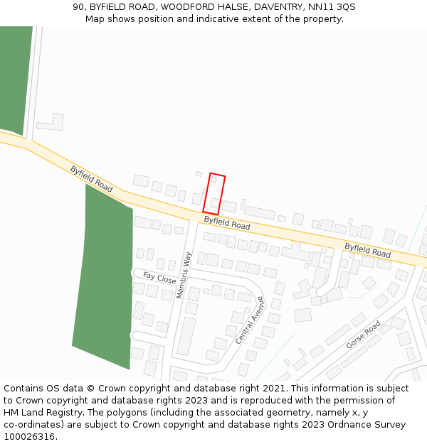 90, BYFIELD ROAD, WOODFORD HALSE, DAVENTRY, NN11 3QS: Location map and indicative extent of plot