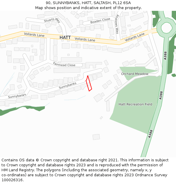 90, SUNNYBANKS, HATT, SALTASH, PL12 6SA: Location map and indicative extent of plot