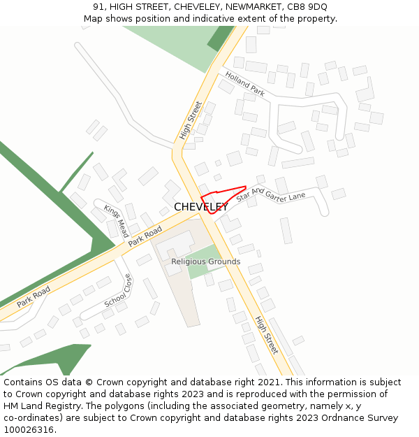 91, HIGH STREET, CHEVELEY, NEWMARKET, CB8 9DQ: Location map and indicative extent of plot