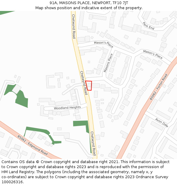 91A, MASONS PLACE, NEWPORT, TF10 7JT: Location map and indicative extent of plot