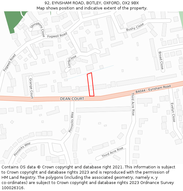 92, EYNSHAM ROAD, BOTLEY, OXFORD, OX2 9BX: Location map and indicative extent of plot