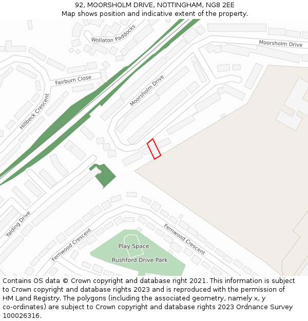 92, MOORSHOLM DRIVE, NOTTINGHAM, NG8 2EE: Location map and indicative extent of plot