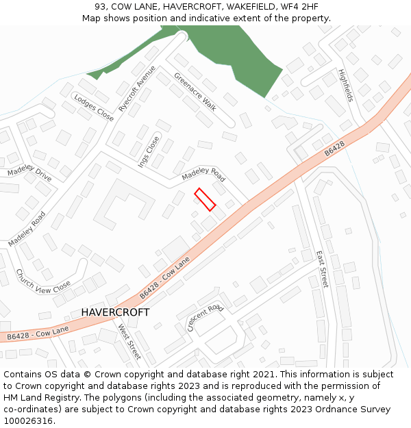 93, COW LANE, HAVERCROFT, WAKEFIELD, WF4 2HF: Location map and indicative extent of plot