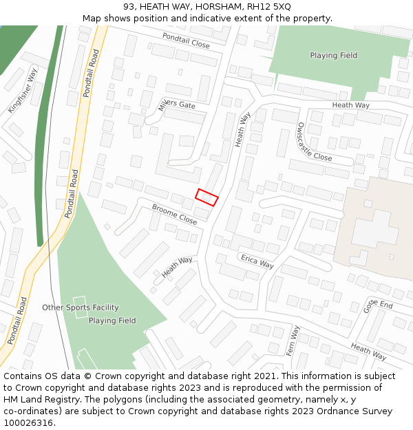 93, HEATH WAY, HORSHAM, RH12 5XQ: Location map and indicative extent of plot