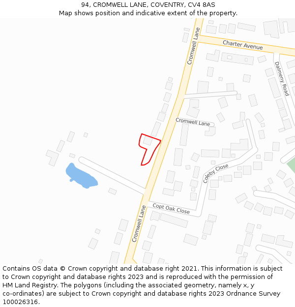 94, CROMWELL LANE, COVENTRY, CV4 8AS: Location map and indicative extent of plot