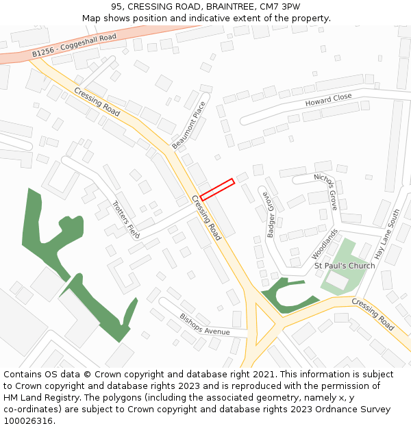 95, CRESSING ROAD, BRAINTREE, CM7 3PW: Location map and indicative extent of plot