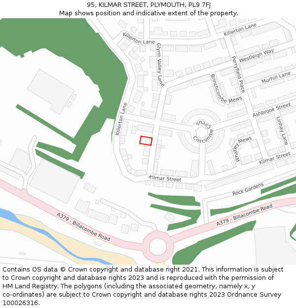 95, KILMAR STREET, PLYMOUTH, PL9 7FJ: Location map and indicative extent of plot