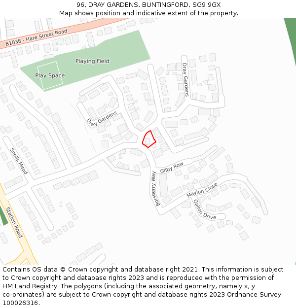 96, DRAY GARDENS, BUNTINGFORD, SG9 9GX: Location map and indicative extent of plot