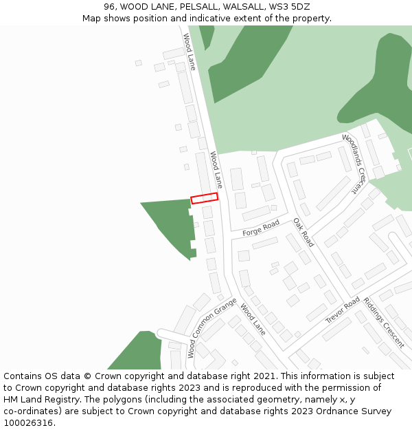 96, WOOD LANE, PELSALL, WALSALL, WS3 5DZ: Location map and indicative extent of plot