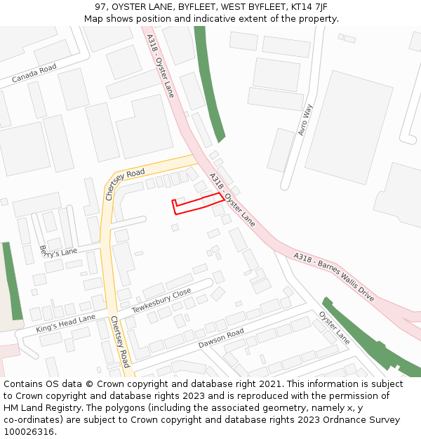 97, OYSTER LANE, BYFLEET, WEST BYFLEET, KT14 7JF: Location map and indicative extent of plot