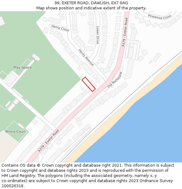 99, EXETER ROAD, DAWLISH, EX7 0AG: Location map and indicative extent of plot