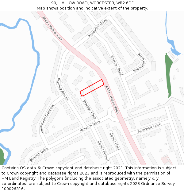 99, HALLOW ROAD, WORCESTER, WR2 6DF: Location map and indicative extent of plot