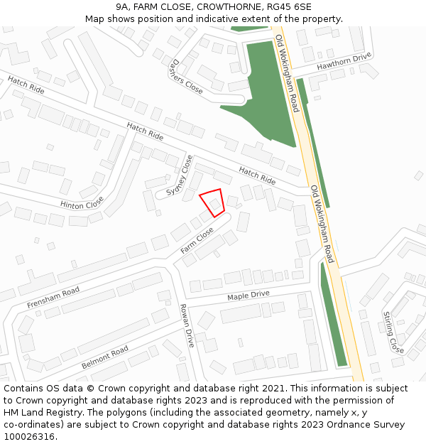 9A, FARM CLOSE, CROWTHORNE, RG45 6SE: Location map and indicative extent of plot