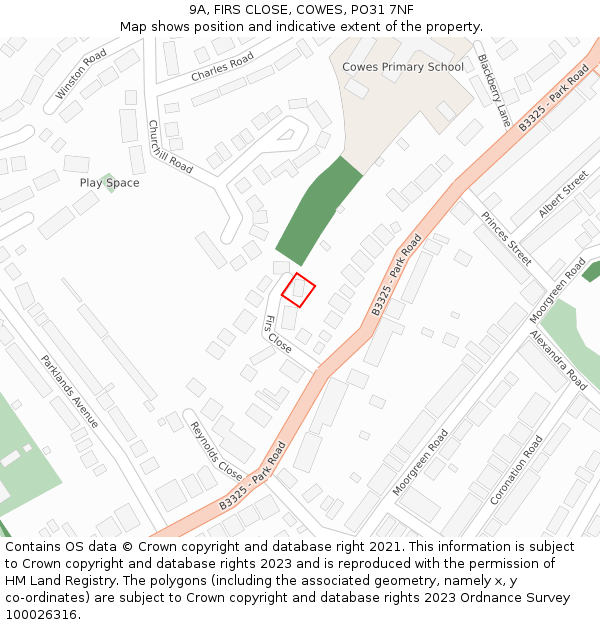 9A, FIRS CLOSE, COWES, PO31 7NF: Location map and indicative extent of plot