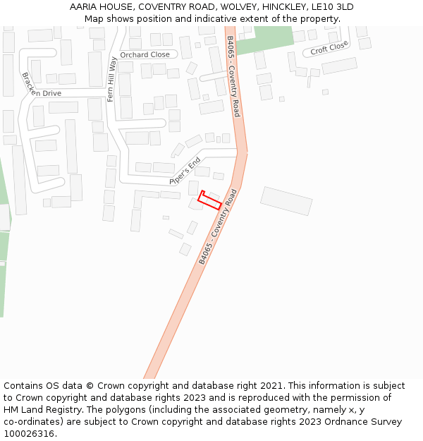 AARIA HOUSE, COVENTRY ROAD, WOLVEY, HINCKLEY, LE10 3LD: Location map and indicative extent of plot