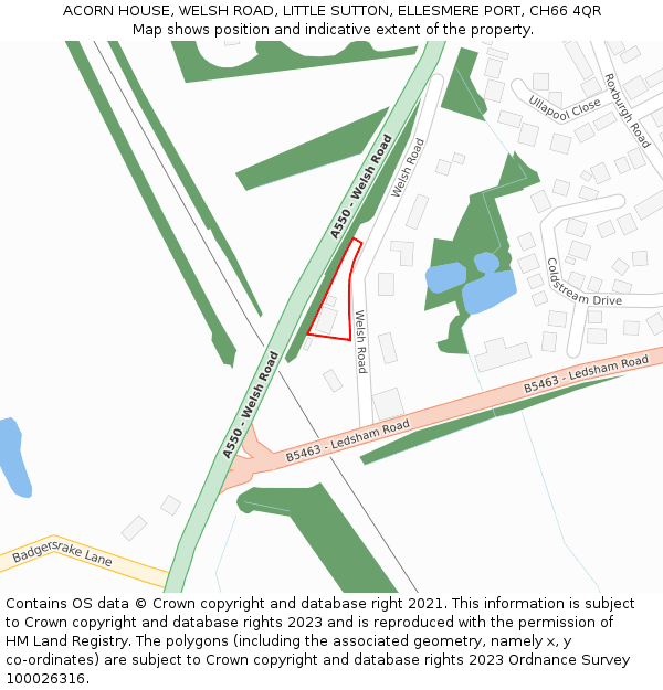 ACORN HOUSE, WELSH ROAD, LITTLE SUTTON, ELLESMERE PORT, CH66 4QR: Location map and indicative extent of plot