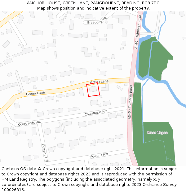 ANCHOR HOUSE, GREEN LANE, PANGBOURNE, READING, RG8 7BG: Location map and indicative extent of plot