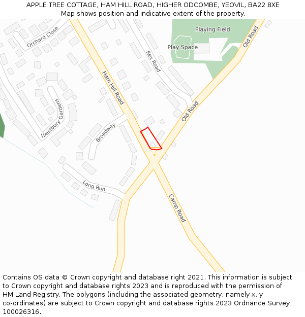 APPLE TREE COTTAGE, HAM HILL ROAD, HIGHER ODCOMBE, YEOVIL, BA22 8XE: Location map and indicative extent of plot