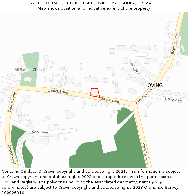 APRIL COTTAGE, CHURCH LANE, OVING, AYLESBURY, HP22 4HL: Location map and indicative extent of plot