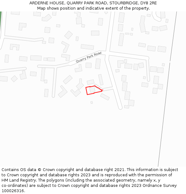 ARDERNE HOUSE, QUARRY PARK ROAD, STOURBRIDGE, DY8 2RE: Location map and indicative extent of plot