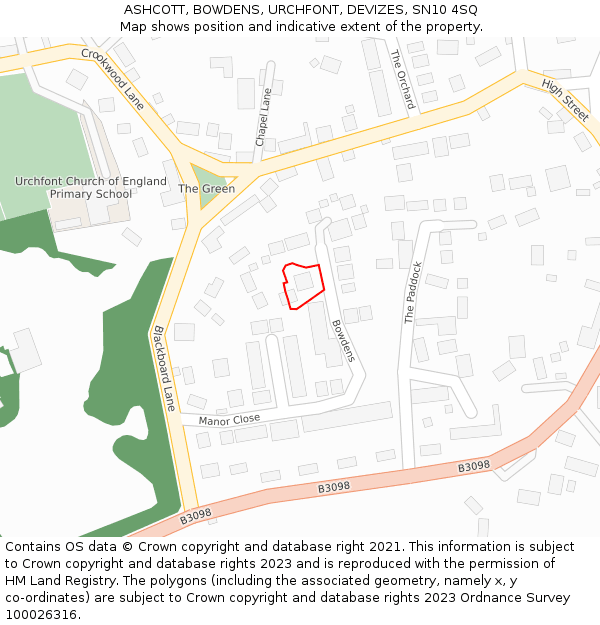 ASHCOTT, BOWDENS, URCHFONT, DEVIZES, SN10 4SQ: Location map and indicative extent of plot