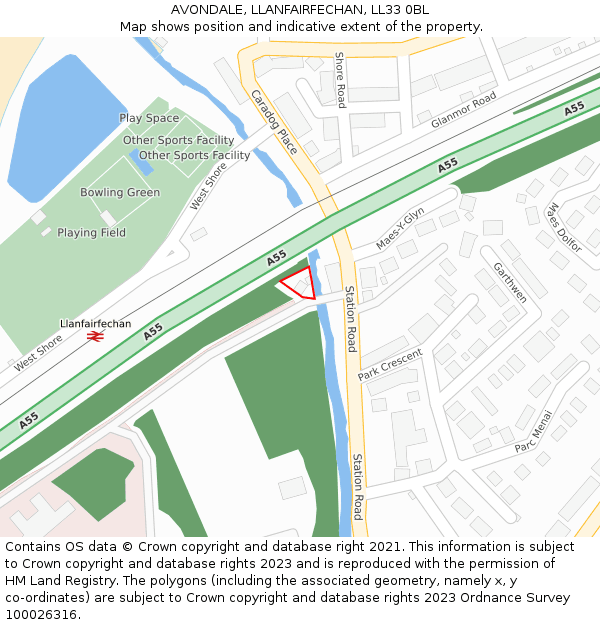 AVONDALE, LLANFAIRFECHAN, LL33 0BL: Location map and indicative extent of plot