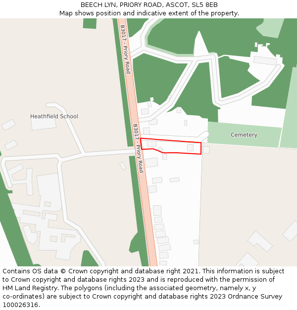 BEECH LYN, PRIORY ROAD, ASCOT, SL5 8EB: Location map and indicative extent of plot