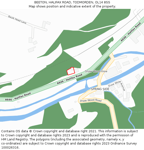 BEETON, HALIFAX ROAD, TODMORDEN, OL14 8SS: Location map and indicative extent of plot