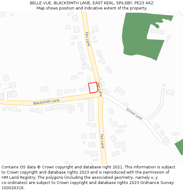 BELLE VUE, BLACKSMITH LANE, EAST KEAL, SPILSBY, PE23 4AZ: Location map and indicative extent of plot